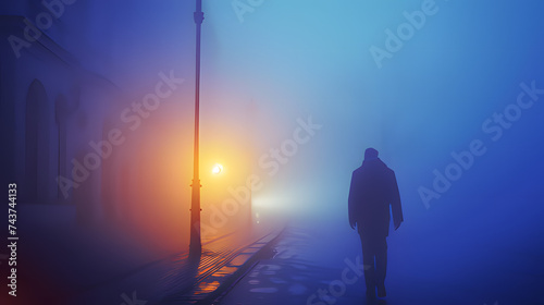 silhouette of a person in the fog. Generative AI