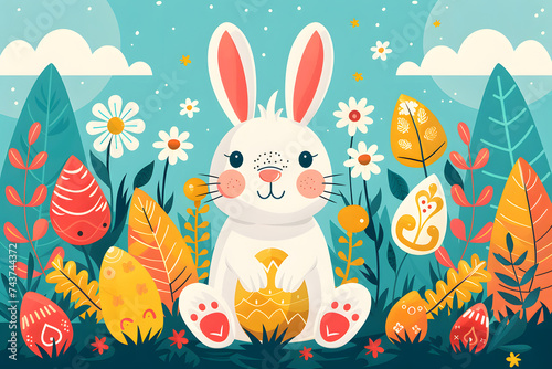 Funny Easter Bunny. Colorful Children Illustration