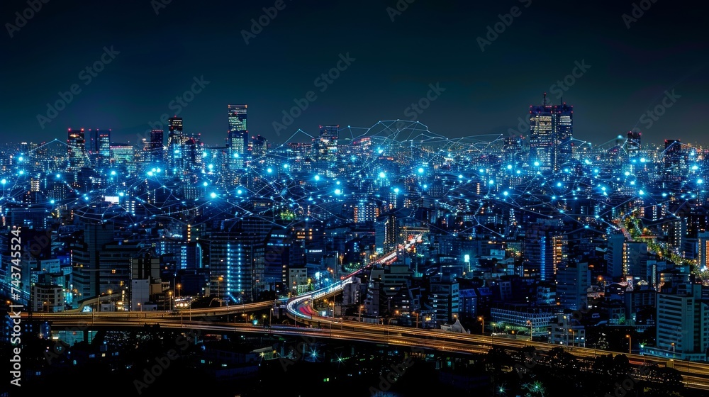 Bright City Lights Illuminating the Night Sky