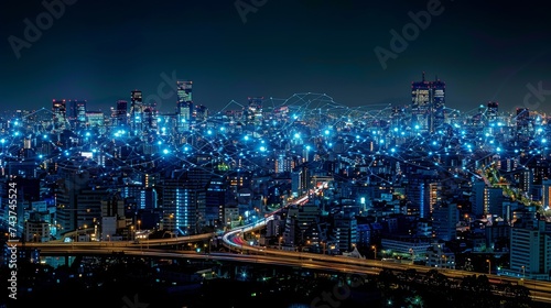 Bright City Lights Illuminating the Night Sky