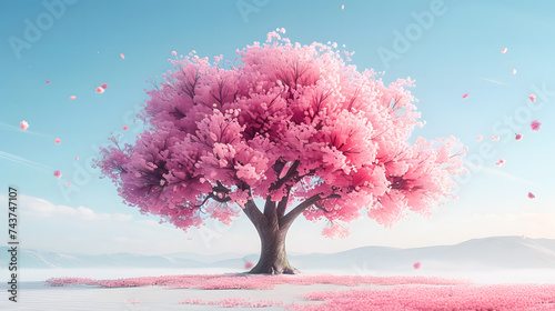 Isolated Pink Blossom Tree in Spring © Akash Tholiya