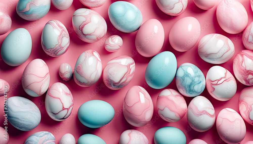 marble shiny pink eggs, smooth stone texture, top view, details are important, pastel pink color, blue background marble shiny pink eggs, smooth stone texture, top view, details are important, pastel pink color, blue background