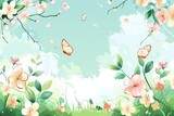 Vibrant Flowers and Butterflies Soaring in Sky