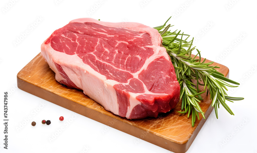 Raw pork chop isolated on white background.