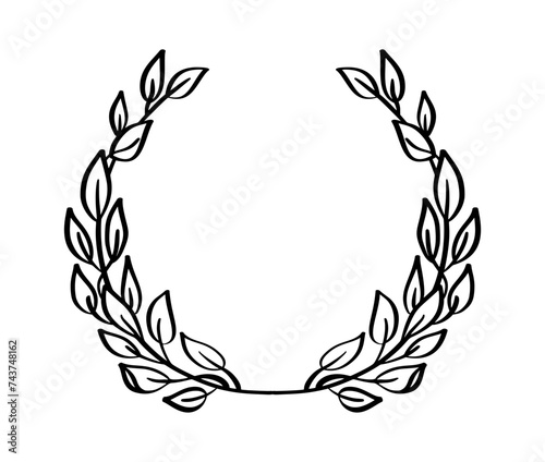 Black hand drawn laurel wreath frame triumph. depicting an award, achievement, heraldry, logo. Vector illustration