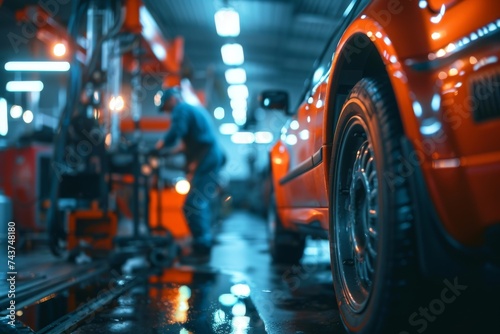 Mechanic Repairing Car in Modern Garage