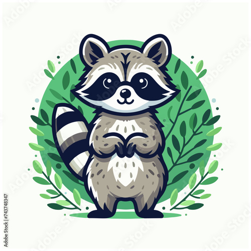  flat vector logo of raccoon , flat logo of raccoon , flat vector logo of cute raccoon © Muhammad