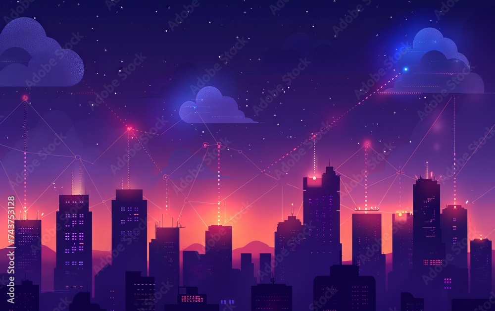 Fototapeta premium Cloud computing concept against cityscape with skyscrapers and cloudy sky