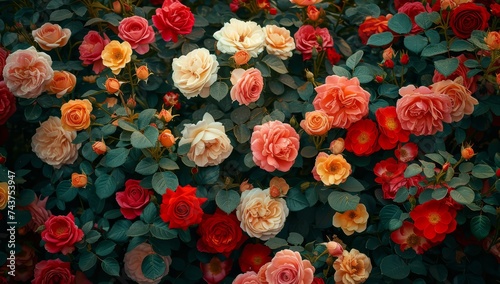 Colorful roses in the field