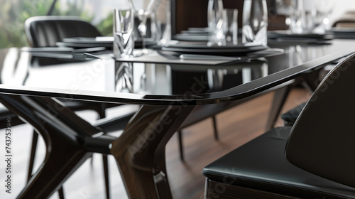 Simple dining table with glass of wine