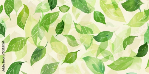 Vibrant leaf pattern on a pale background  symbolizing spring s renewal and the vitality of nature.