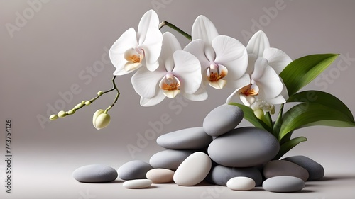 zen stones and orchid, still file spa concept , for product presentation podium background
