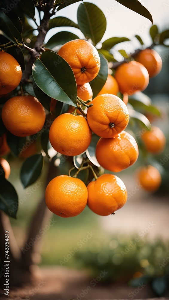 Juicy tangerines ripening on a tree branch on a sunny day Juicy tangerines ripening on a tree branch on a sunny day
