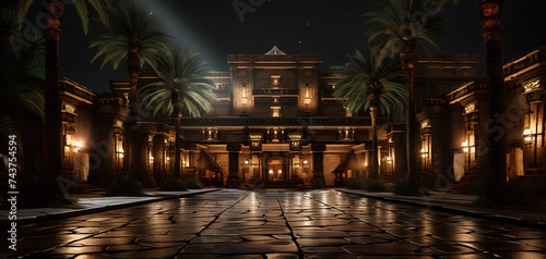 Egyptian building old construction at night view background