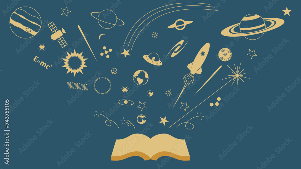 custom made wallpaper toronto digitalImagination runs out of the book, Planets, universe and space background, vector.