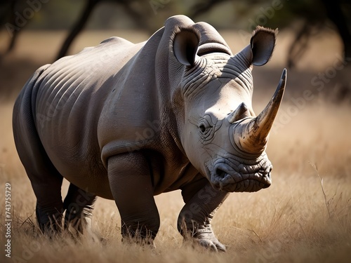 A rhinoceros in a forest.