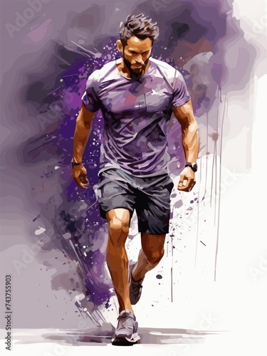 Watercolor vector illustration with a running masculine man in sportswear. For print, social networks, posters.