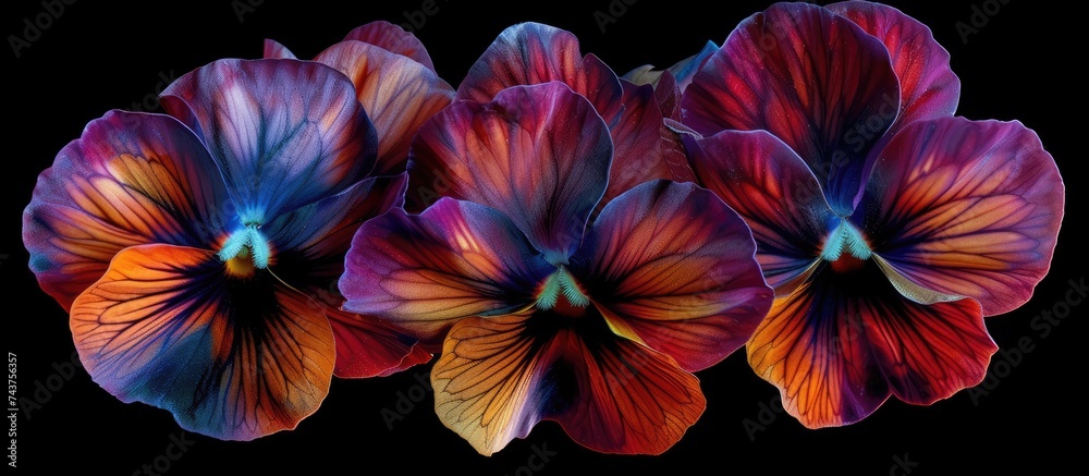 custom made wallpaper toronto digitalA collection of stunning macro violas stand out against a sleek black background, creating a striking visual contrast. The delicate petals and vibrant colors of the flowers pop against the dark