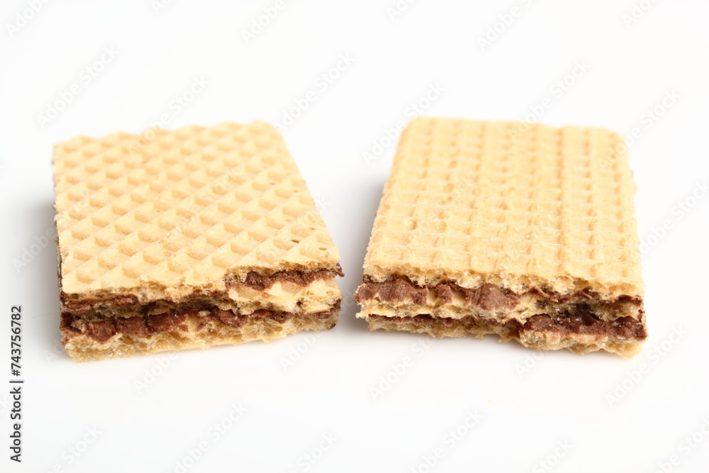 Wafer with Chocolate Filling. Isolated on a white background. Wafer with Chocolate Filling. Isolated on a white background.
