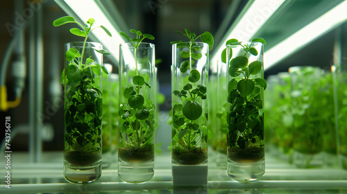 In vitro micropropagation clone plants in test tube.
