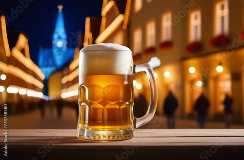 A glass of beer against the background of buildings in Germany