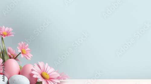 Visuel de Pâques. Oeuf en chocolat de Pâques. Printemps, fête de Pâques. Espace vide de composition, pour conception et création graphique.	