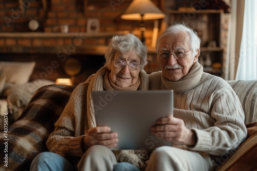 Golden Years Technology - Happy Senior Couple Using a Tablet Together in a Homely Setting