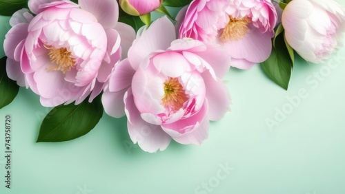 pink and white peonies, postcard, banner