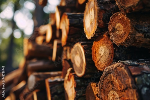 Troncos de madera apilados en el bosque