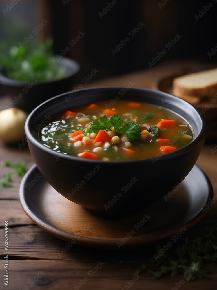 A Black Bowl of Vegetable Soup