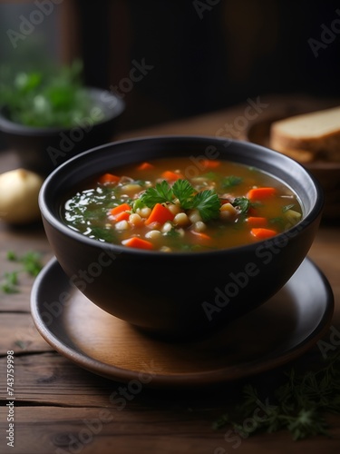 A Black Bowl of Vegetable Soup