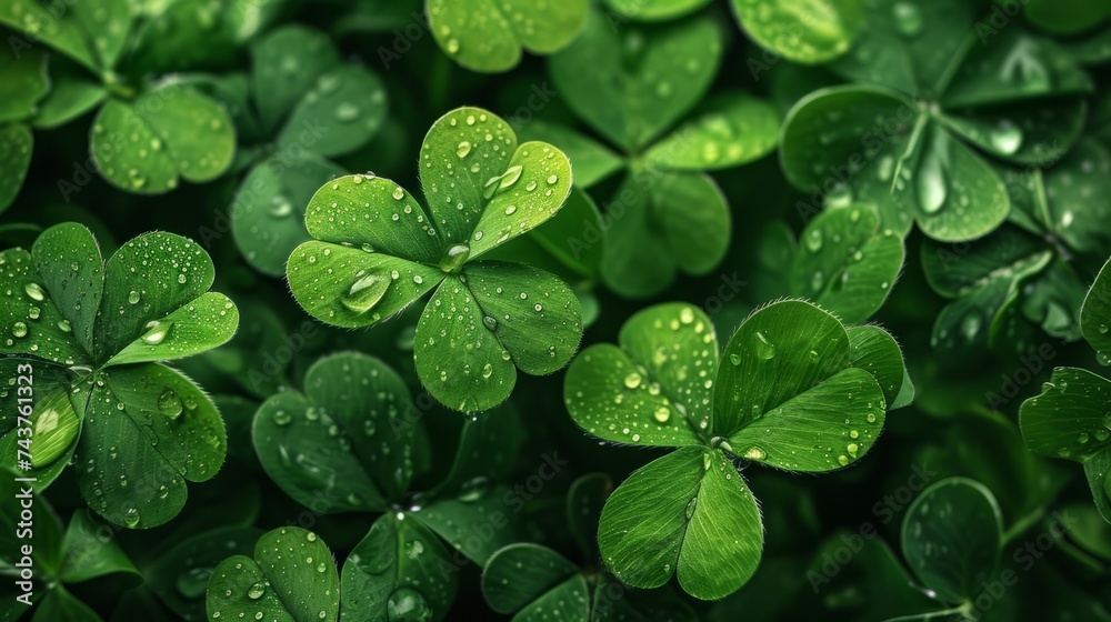 Green clovers close up for st patrick's day celebration on blurred green bright background
Green clovers close up for st patrick's day celebration on blurred green bright background