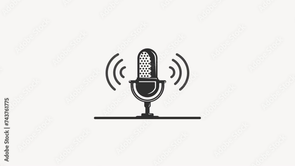 microphone for podcast or broadcast animation video, voice record icon motion graphic design
