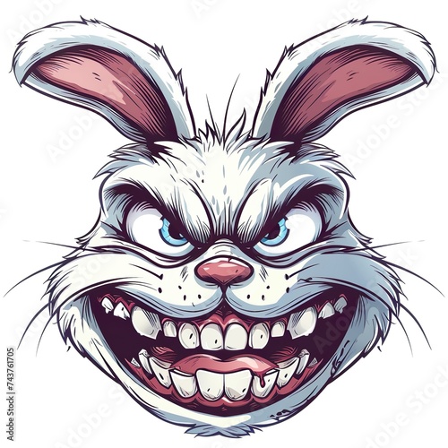 Creepy cartoon bunny face on white isolated background