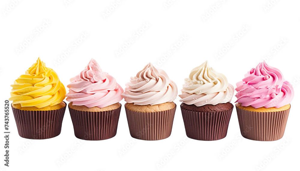Set of cupcakes isolated on transparent background.