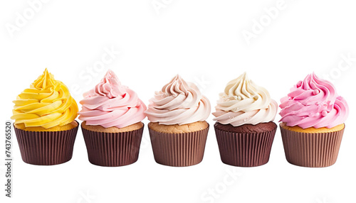 Set of cupcakes isolated on transparent background.