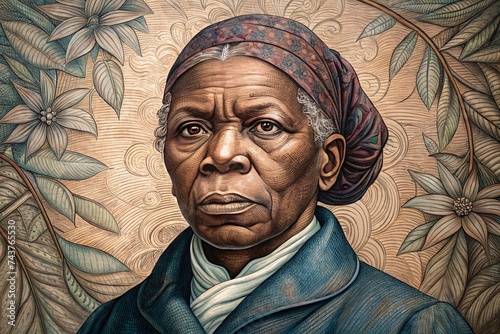 Detailed illustration of harriet tubman, women's history month
