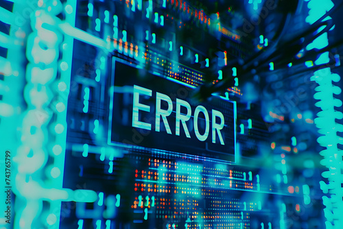 “Error” - the inscription is illustrated on the digital screen with numbers and letters in the background as result of hacker attack. Cyber security and hack attacks concept