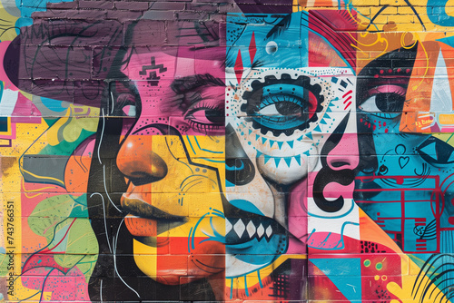 A modern street art mural celebrating Cinco de Mayo heroes