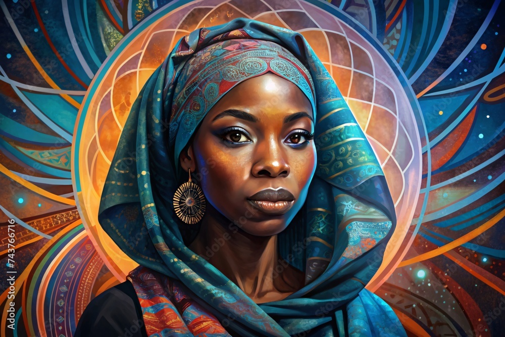 Portrait of beautiful african american woman in headscarf, women history, women's day