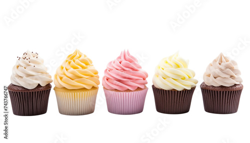 Set of cupcakes isolated on transparent background.