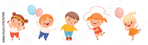 Funny Overweight Little Boy and Girl with Chubby Body Vector Set