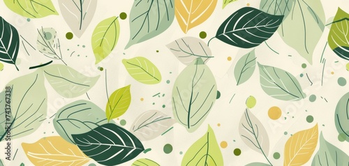 Charming scatter of multicolored leaves on a warm, neutral backdrop, sprinkled with playful dots for a lively, eco-inspired design. © BackgroundWorld