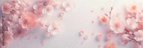 A serene white wall adorned with delicate pink flowers  creating a peaceful and elegant atmosphere in the space. The soft petals contrast beautifully against the clean backdrop
