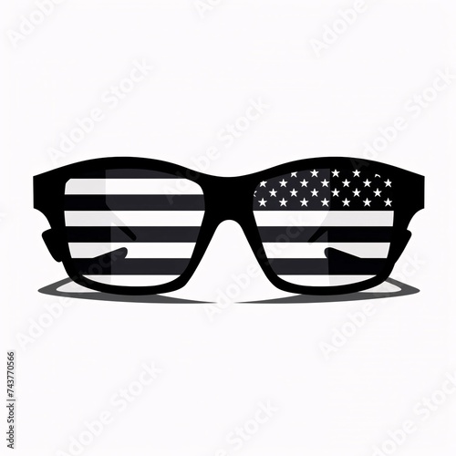 Black silhouette, tattoo of a glasses with the flag of America on white isolated background. Vector.