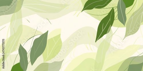 Soft abstract composition with layered green leaves creating a tranquil and airy natural space, suggestive of a gentle breeze.