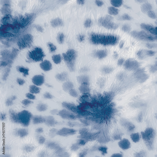 Round Tie Dye Boho. Blue Swirl Background. Dirty Abstract Grunge. Tie Dye Print Swirl. Grunge Peace. Dyed Circle Tie Dye. Seamless Indigo Texture. Spiral Dyed Background. Vector Traditional Repeat.