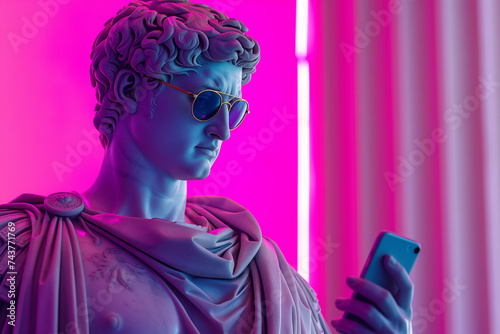 Modern twist on classical statue using smartphone Generative AI image photo