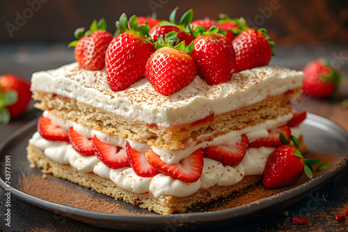 Delectable Cake With Fresh Strawberries