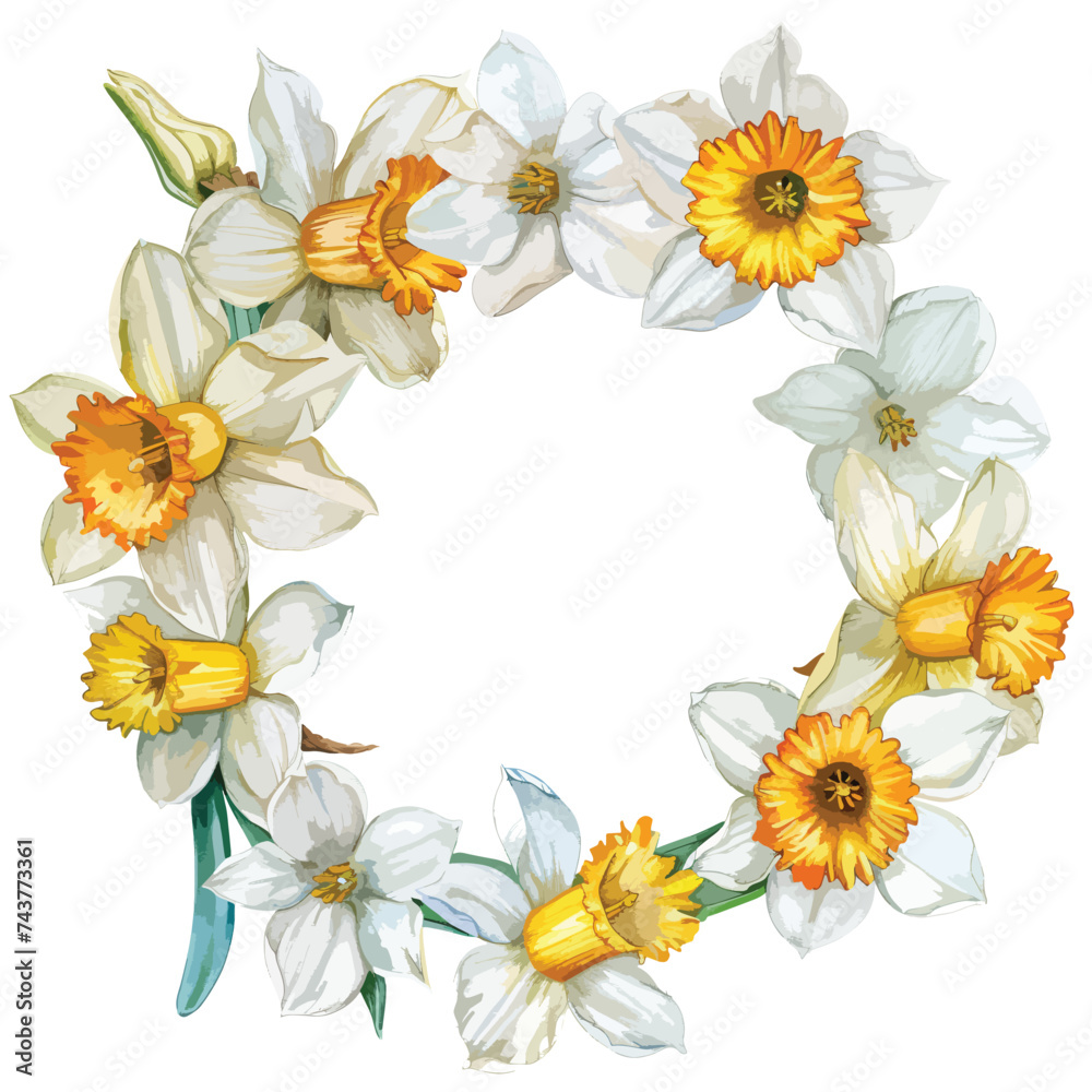 Watercolor spring flower wreath garland white 